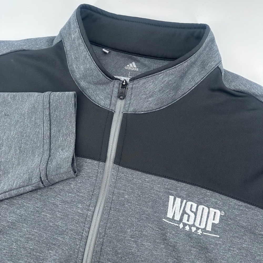 Adidas WSOP Pullover Men Large Grey Black Quarter Zip Golf World Series of Poker